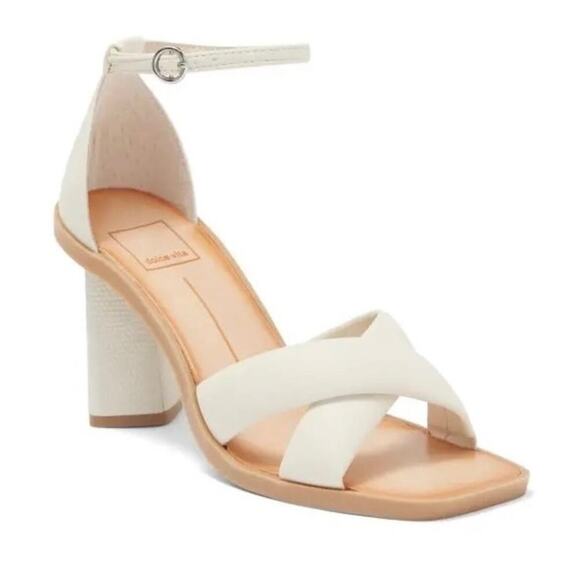 Dolce Vita Farah Ankle Strap Heels Ivory Buckle Closure Block Heel Sz 9.5 - Picture 2 of 5